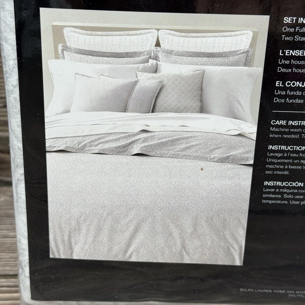 Ralph Lauren Emilia Grey Tonal Medallion Cotton/Linen Duvet Cover Set QUEEN $360 - Picture 8 of 11